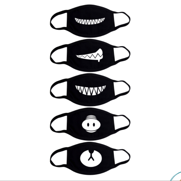 Khẩu Trang In hình Cotton Màu Đen Trơn Hoạ Tiết Hoạt Hình Cute
