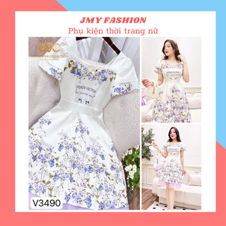 V3490 Váy hoa tím xoè 2 tầng tay kép sang chảnh [DVC&ACC] váy tafta trắng hoa nhí tím cổ vuông