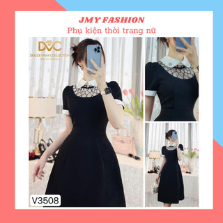 V3508 Váy xoè đen cổ sen tiểu thư váy đen midi xoè nữ tính