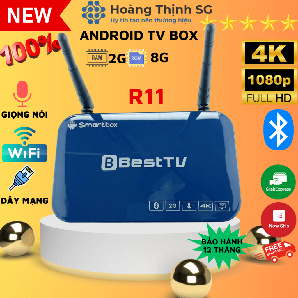 Tv box, Android tv box Best TV R11 Ram 2GB điều khiển giọng nói, android 9.0, xem truyền hình và Youtube bằng Wifi/Lan