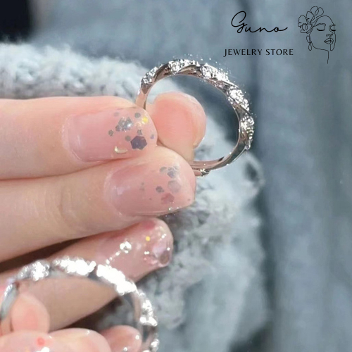 Nhẫn freesize kim cương nhỏ xếp chồng lên nhau bạc 925 _gunojewelry