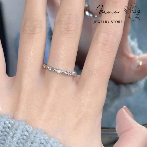 Nhẫn freesize kim cương nhỏ xếp chồng lên nhau bạc 925 _gunojewelry