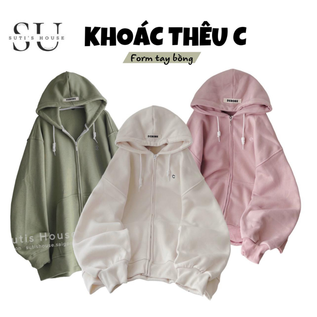 [ẢNH THẬT] Áo Hoodie Zip Khoác Nỉ Thêu C Tag DERORRE Tay Bồng Nhiều Màu Form Rộng Unisex Nam Nữ - Sutis House
