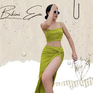 Bikini bộ bơi đồ bơi nữ set 3 món áo dây nhún ngực kèm váy, sẵn quần đùi bên trong bigsize trên 50kg EVA S3MQAN