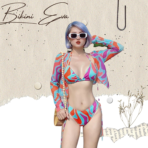 Bikini bộ bơi đồ bơi nữ set 3 món tam giác kèm áo khoác lưới siêu sexcy EVA S3MAKL
