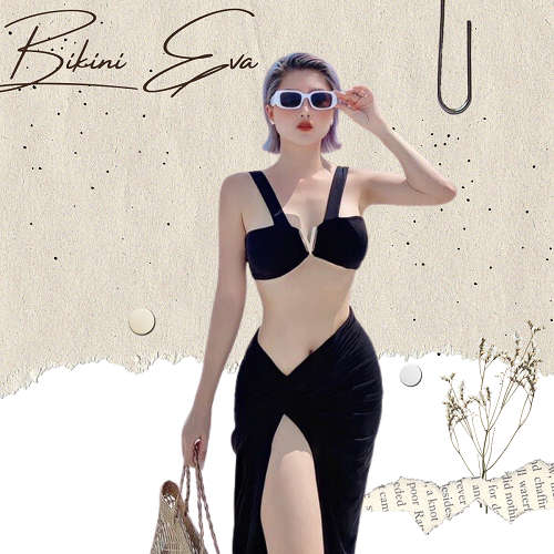 Bikini bộ bơi đồ bơi nữ set 3 món váy xoắn phối áo khoen V siêu sang EVA S3MKV