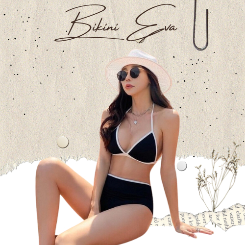 Bikini bộ bơi đồ bơi nữ đi biển 2 mảnh áo tam giác bo thun viền trắng quần lưng cao che khuyết điểm EVA 2MTGBT