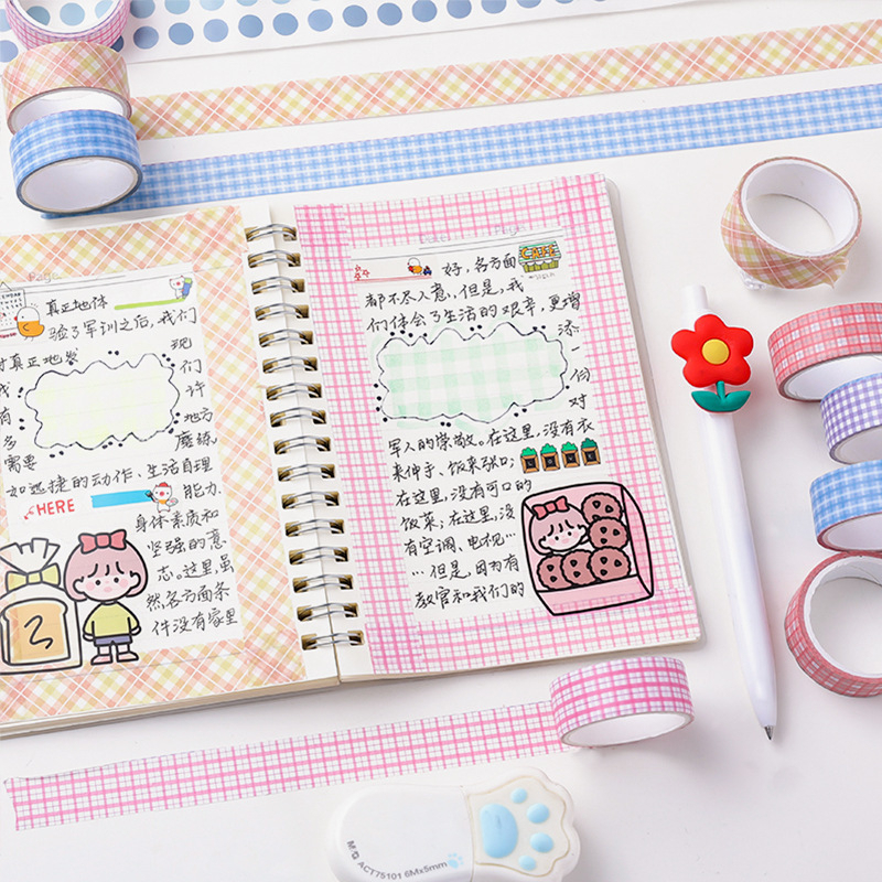 Cuộn Washi Tape Họa Tiết Kẻ Caro Dài 3M Trang Trí Sổ Vở Bullet Journal Băng Keo Dính Dễ Thương Nhiều Màu