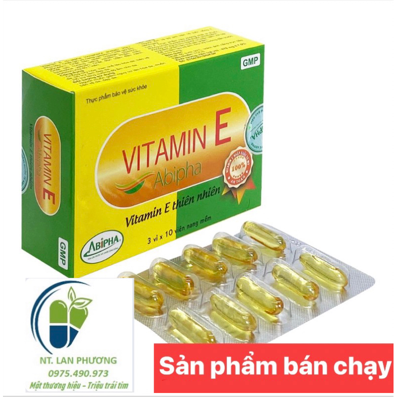 Đẹp da, Giữ gìn Nét thanh xuân. Vitamin E Abipha. Hộp 30viên nang.