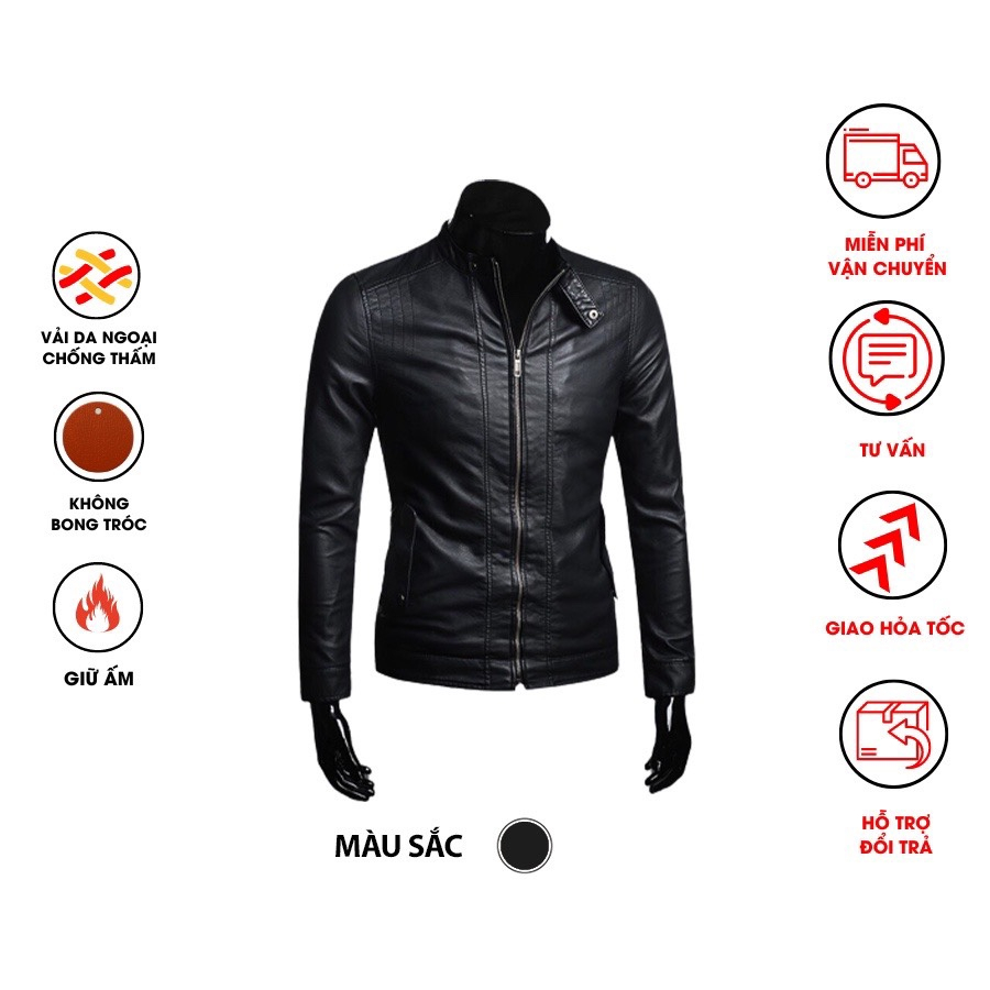 Áo Khoác Da Nam Áo Da Đen Trơn Xịn Xò Thời Trang