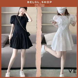 Váy babydoll dáng xòe tay phồng 2 màu trắng, đen tiểu thư, đầm nữ dễ thương  phong cách hàn quốc 2023