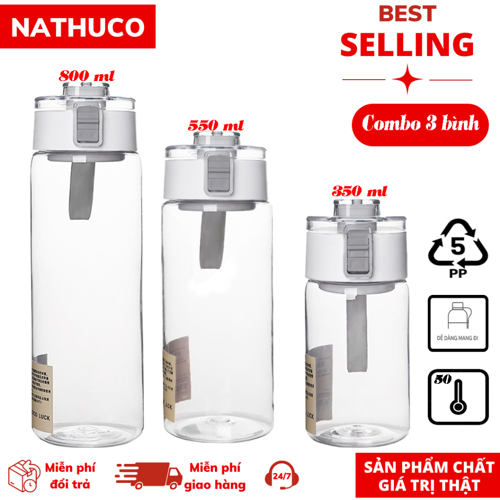 Bình đựng nước 350ml , 550ml , 800ml nhựa PP-PC cao cấp thiết kế nắp chống tràn