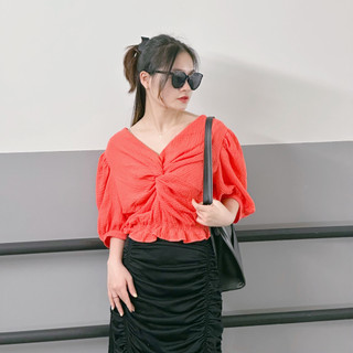 Sét váy áo xoắn eo nữ