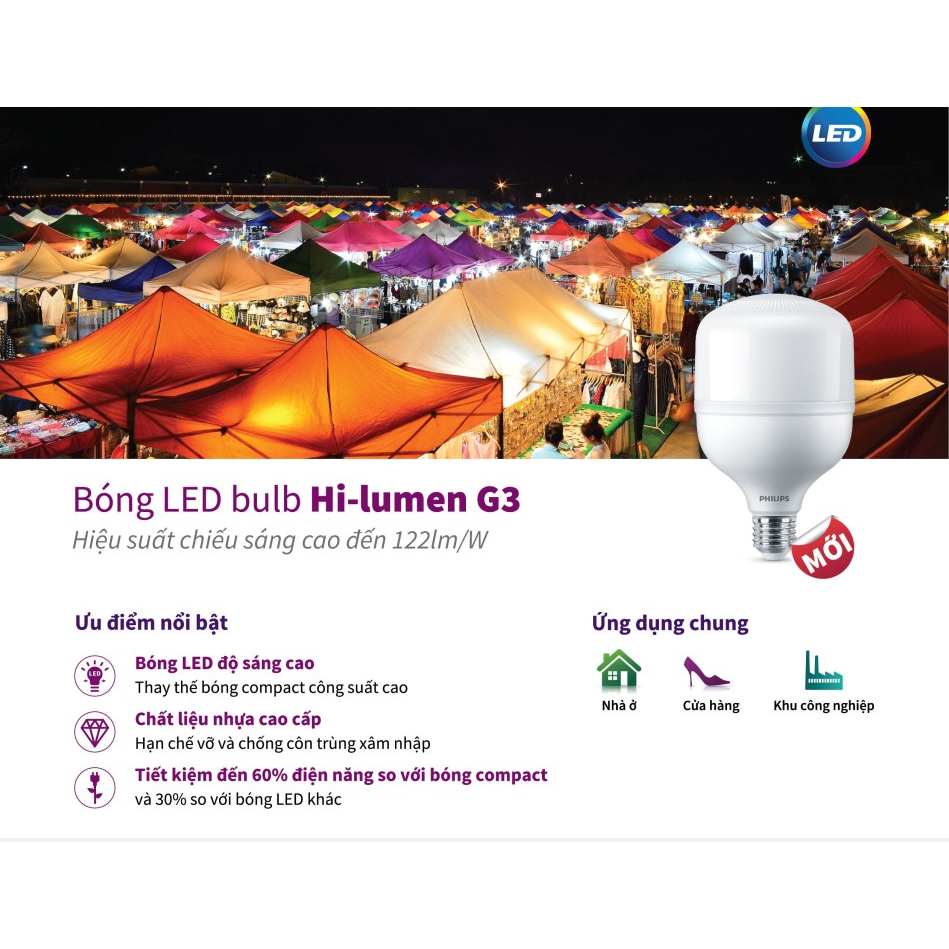 Bóng đèn Philips trụ TForce siêu sáng HB E27 (22W,30W,40W,50W) (01 bóng)