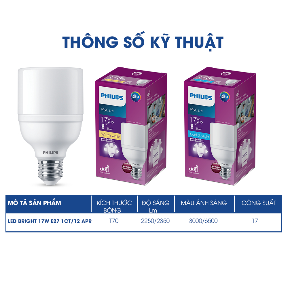 Bóng đèn Philips LED Bright E27ánh sáng vàng, ánh sáng trắng (01 bóng)