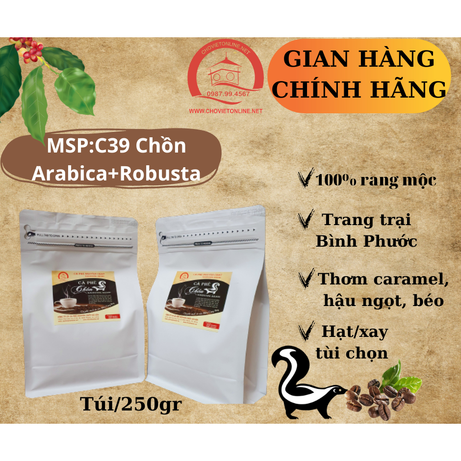 Cà phê Chồn nuôi trang trại Bình Phước Hai Duong Arabi số 39, 250gr