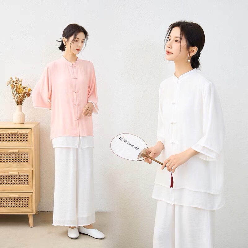 Bộ thiền chay cổ trang hán phục trung hoa pháp phục đi lễ chùa trà đạo đồng phục spa