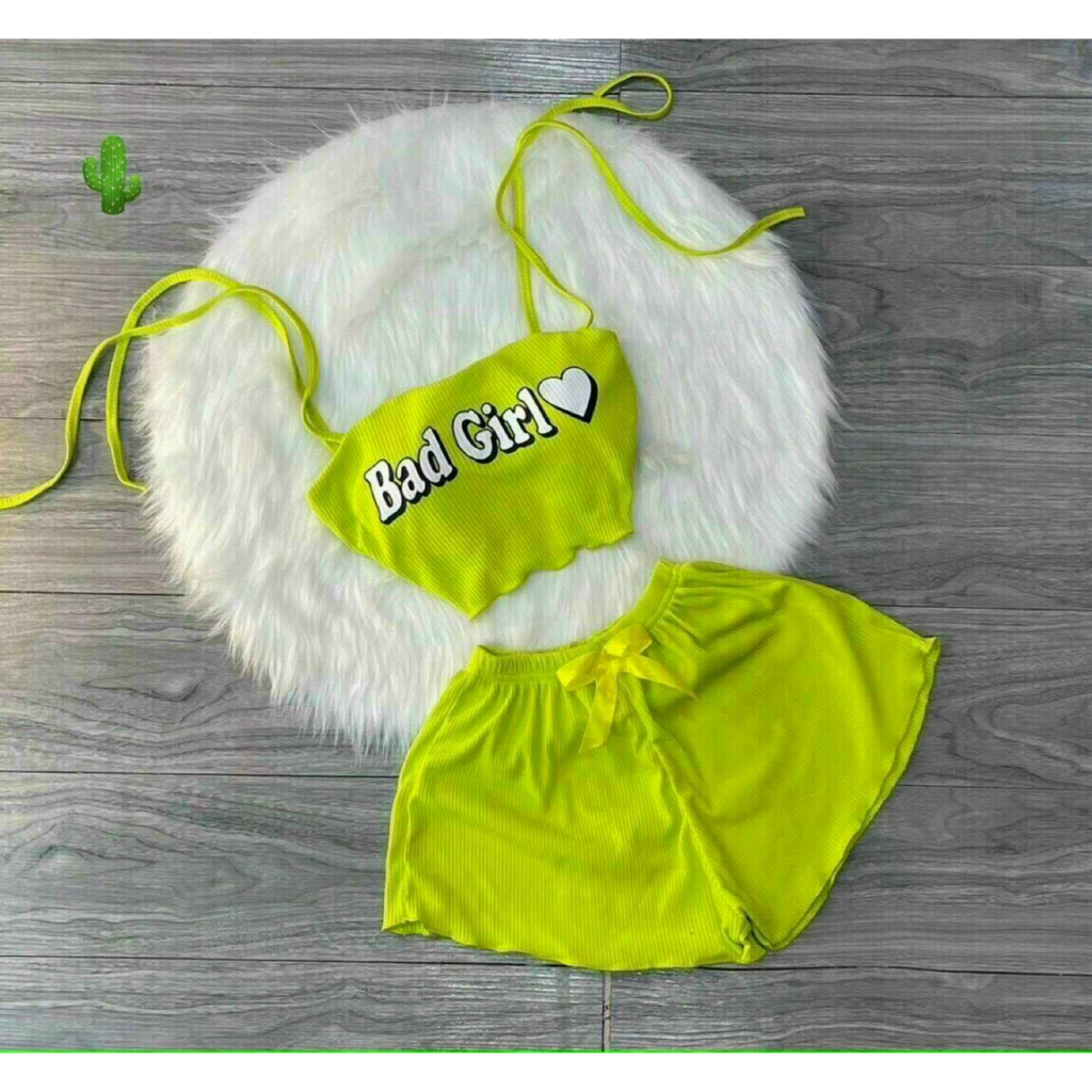 sét bộ áo dây in chữ có mút trong + quần kiểu tôn dáng thun borip chuẩn xịn pc