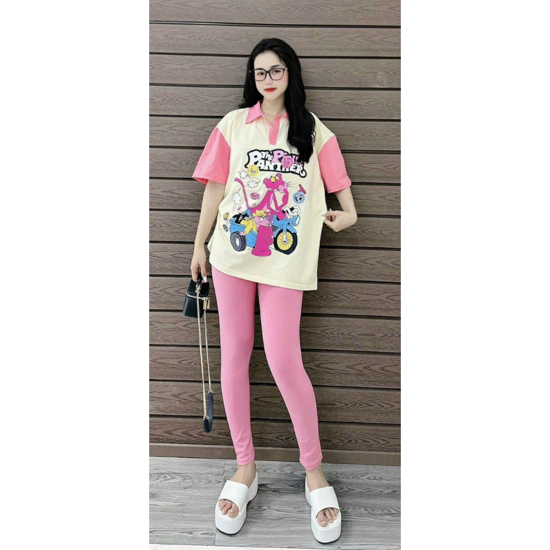 Set Bộ Phông Hoạt Hình Panther Polo Phối Màu + Quần Ôm Dài