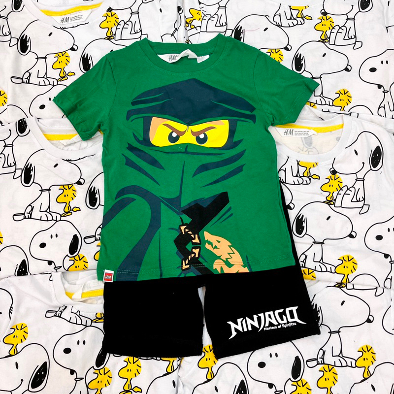 Bộ thun cotton HM ngắn tay xuất dư cho bé trai - Ninja xanh - SH06