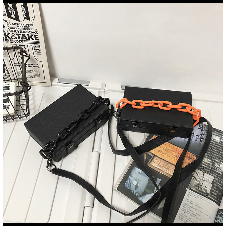 Túi hộp đeo cheo nam nữ dây đeo xích trẻ trung, cá tính, phong cách Hàn Quốc hot trend 2023, da PU chống nước