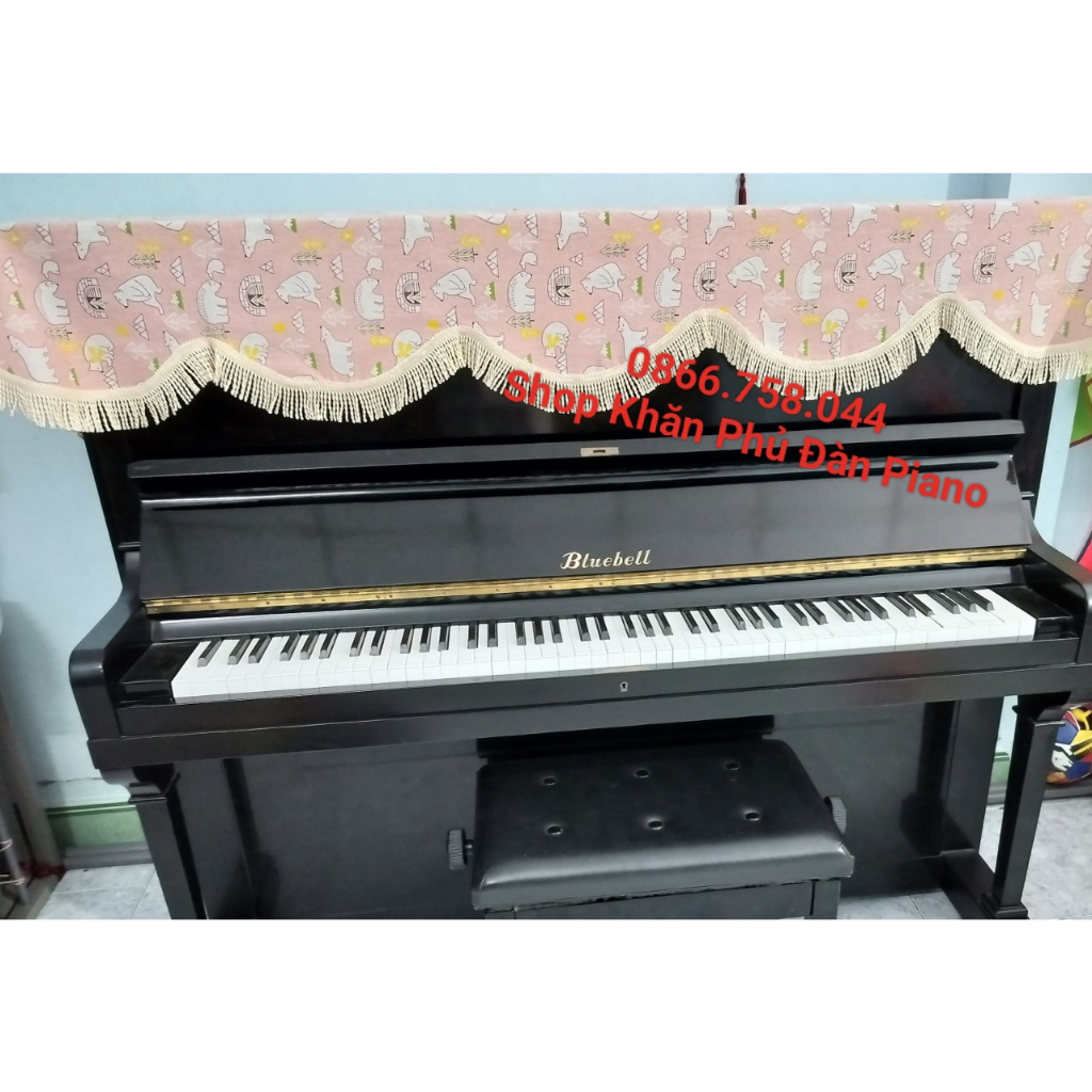 {⚡Sản phẩm có sẵn⚡} Khăn Phủ Đàn Piano Cơ Vải Linen Gấu Hồng - LIE003