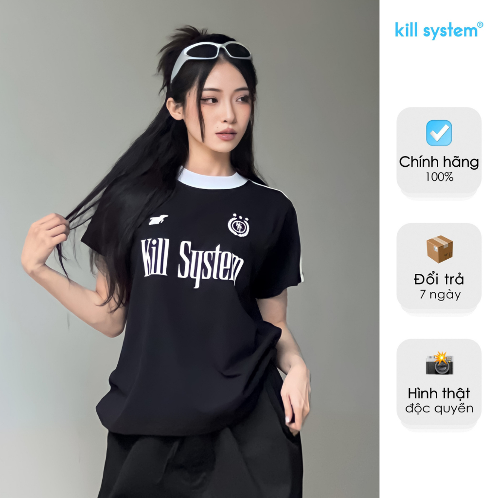 Áo thun Killsystem form fit Chaebol màu đen nam nữ chất vải cotton