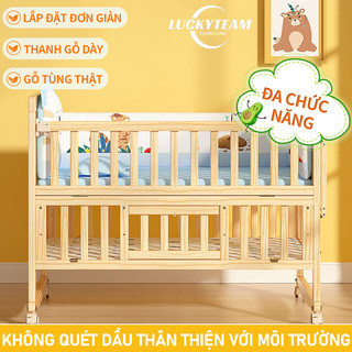 Cũi gỗ trẻ sơ sinh giường nhiều tầng em bé gỗ tùng đa chức năng (102*60*90cm) - FU116