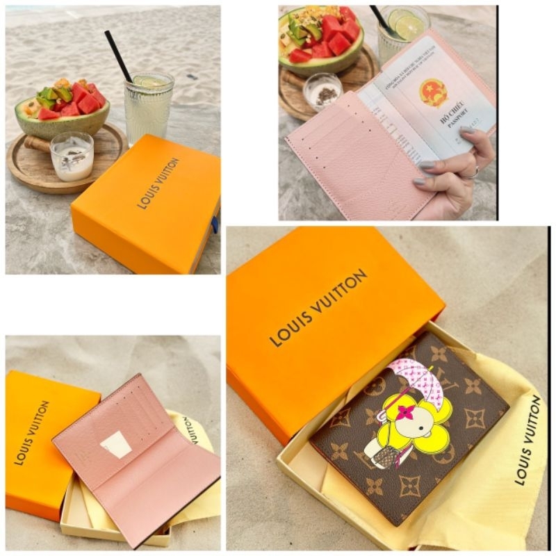 Ví LV passport da thật hoa nâu icon cực dễ thương fullbox