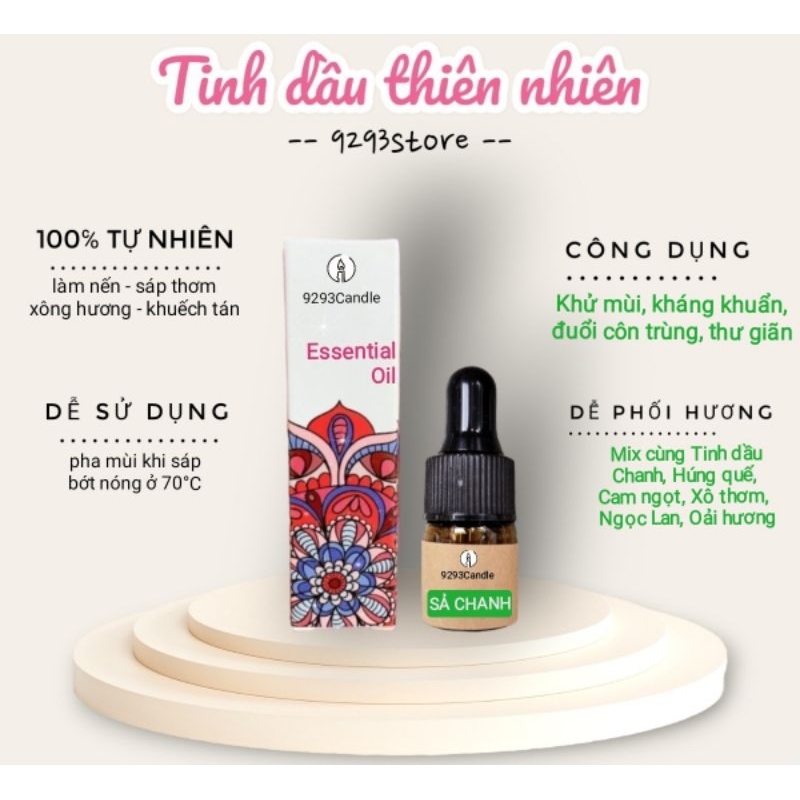 10ml Tinh dầu Sả chanh Lemongrass Organic Thiên nhiên Xông thơm phòng, Làm Nến thơm