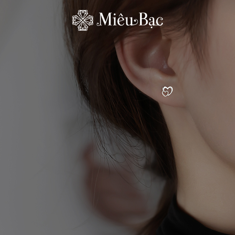 Bông tai bạc nữ Miêu Bạc trái tim dễ thương chất liệu bạc 925 thời trang phụ kiện trang sức MB21