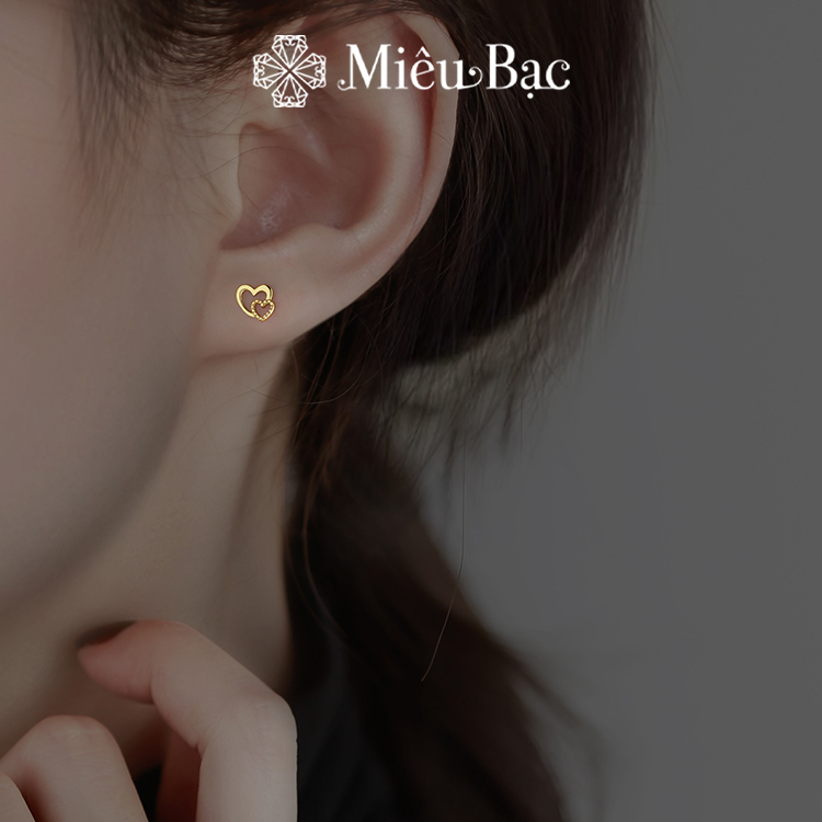 Bông tai bạc nữ Miêu Bạc trái tim dễ thương chất liệu bạc 925 thời trang phụ kiện trang sức MB21