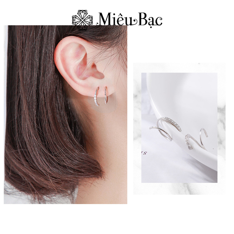 Bông tai bạc nữ Miêu Bạc khuyên tai xoắn đính đá chất liệu bạc S925 thời trang phụ kiện trang sức nữ B400529