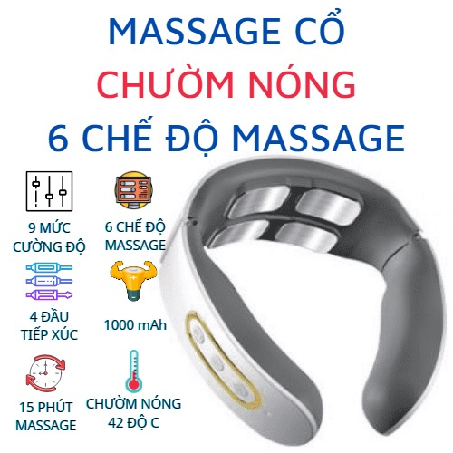 Máy Massage Cổ 4D,Máy Mát Xa Cổ Vai Gáy Cao Cấp 4 Điện Cực, 6 Chế Độ Massage , 9 Mức Cường Độ