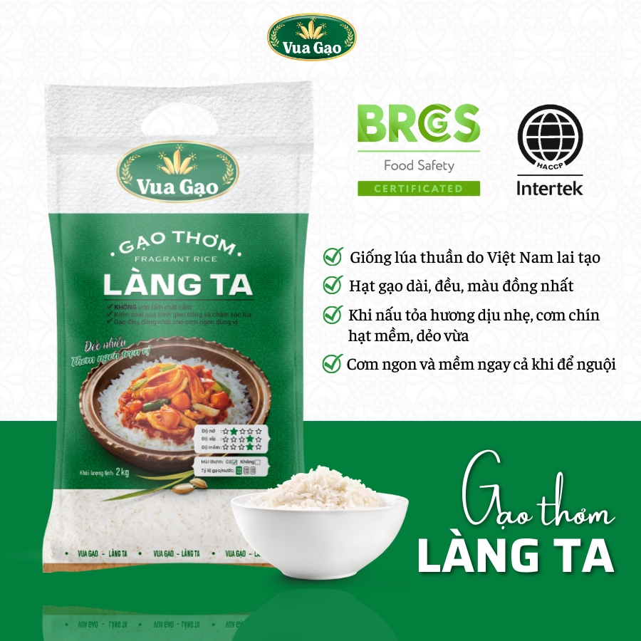 Combo 2 Túi Gạo Thơm Làng Ta - Vua Gạo - Mỗi Túi 2Kg (Cam kết date mới)