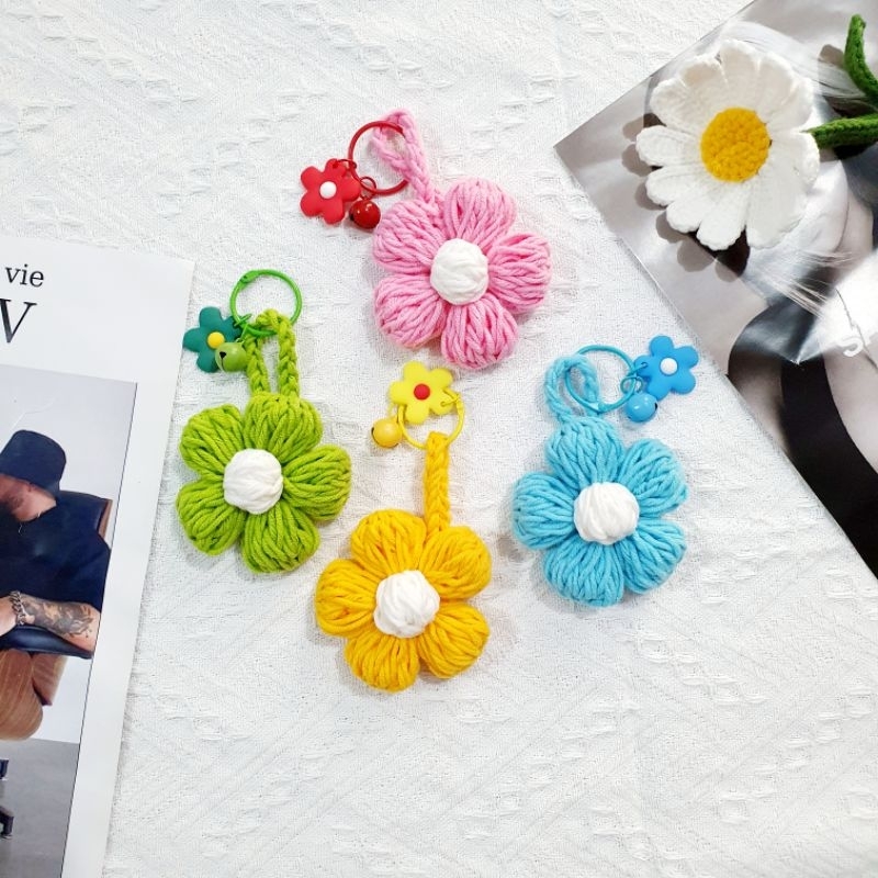 MÓC KHÓA HOA LEN PHỒNG TO SIZE 8CM ĐƯỢC CHỌN MÀU