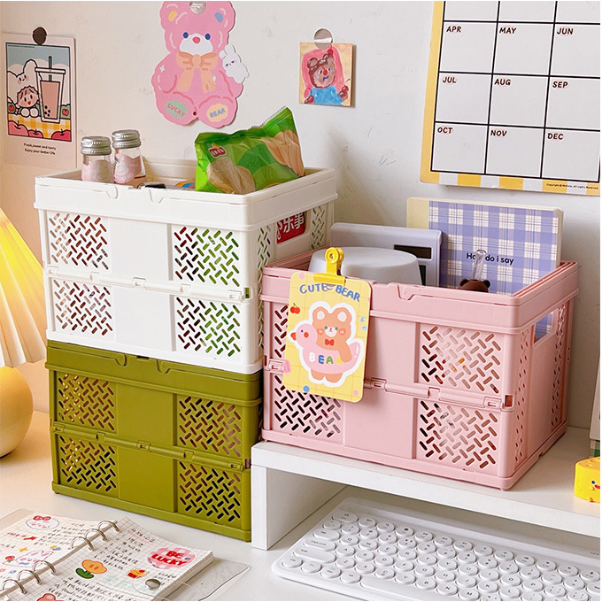 Giỏ nhựa cớ lớn để đồ dùng học tập, mỹ phẩm đẹp xinh, khay trang trí decor bàn có quai xách giá rẻ cho học sinh