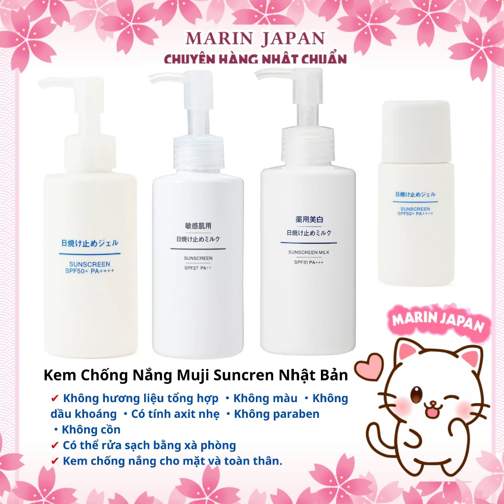 Kem chống nắng muji hữu cơ, dưỡng trắng da cho da nhạy cảm, lotion sunscreen nội địa Nhật Bản