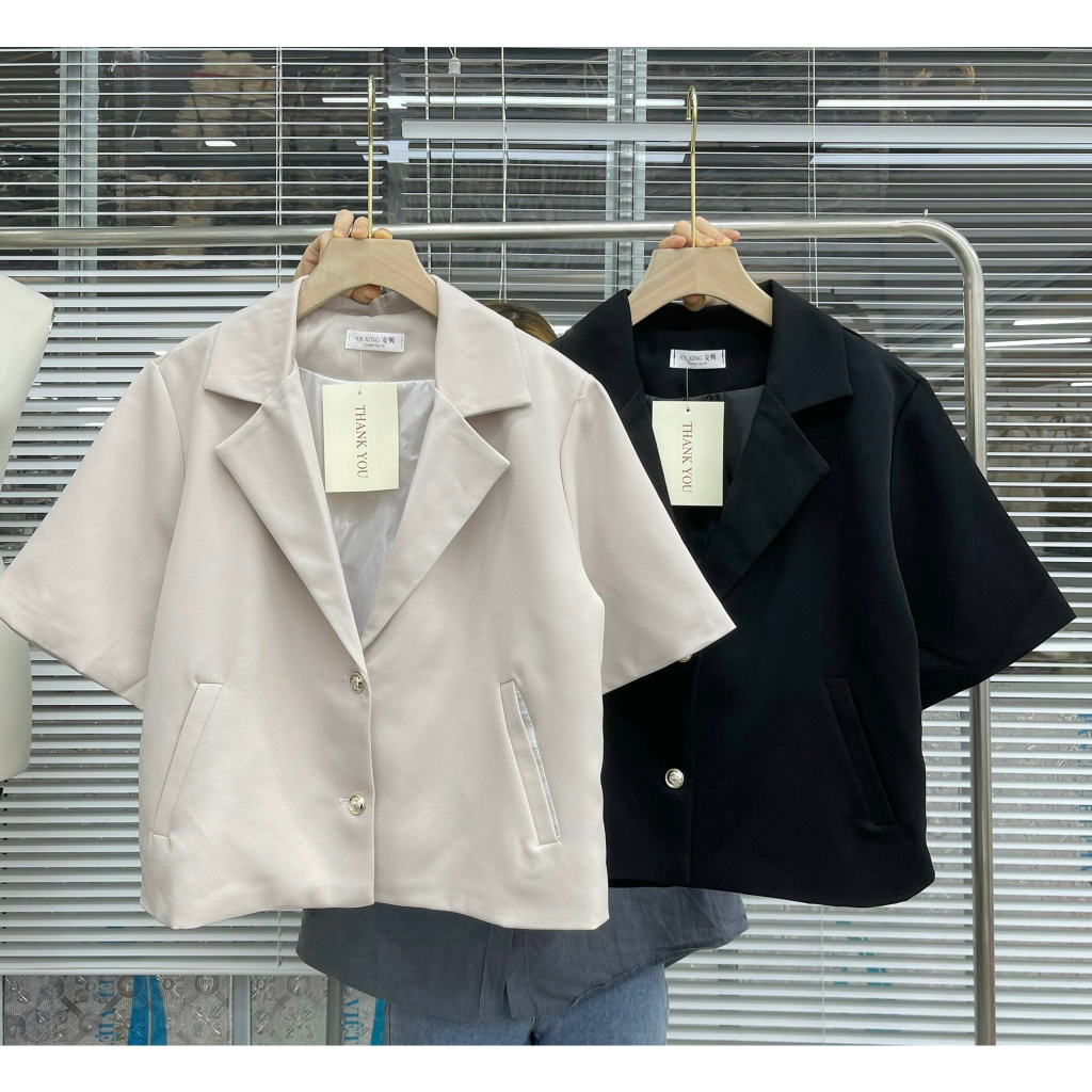 Áo Blazer/ves dáng ngắn,cộc tay khuy đồng phong cách Vintage QA04 dáng lửng cao cấp thời trang công sở thanh lịch