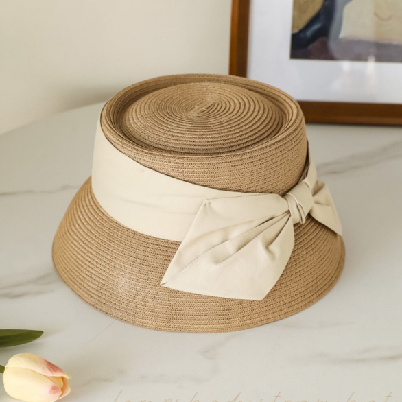 Mũ Cói Nữ Tính Vintage Đan Ngắn Vành MC53 Tự Nhiên Cao Cấp Mugu - Nón Nữ Chụp Ảnh Cụp Vành Chất Cói Che Nắng