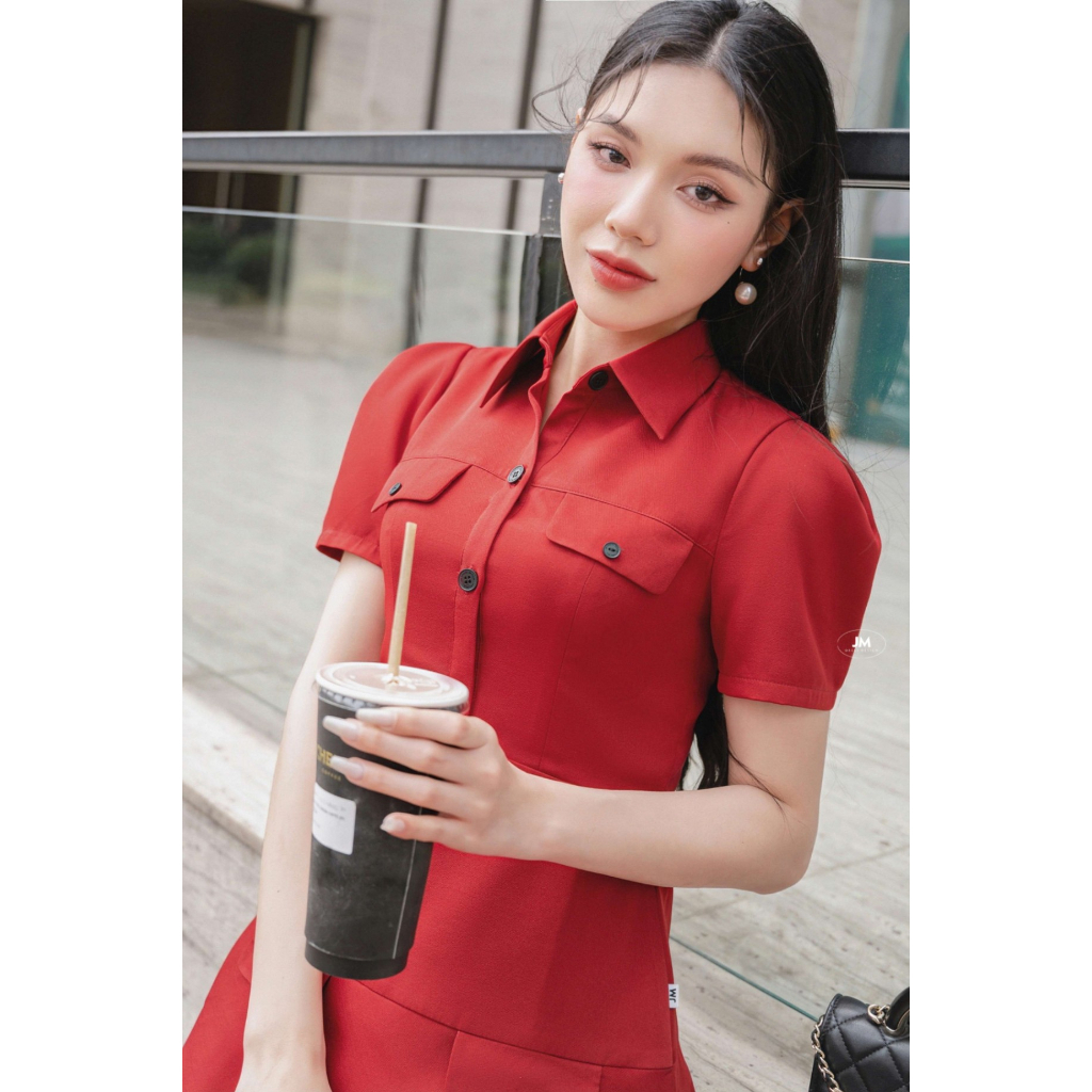 JM Dress Desgin - Đầm cổ đức 4 nắp túi chân đổ 1S59.2303PL