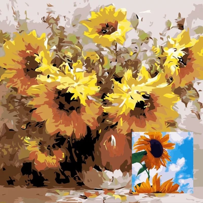 TRANH TÔ MÀU THEO SỐ kèm khung hình hoa hướng dương 30*40cm