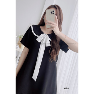 Váy Bầu Đen Đuôi Cá Nơ Cổ Trắng MB 8