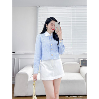 Áo sọc caro phối màu trắng cổ