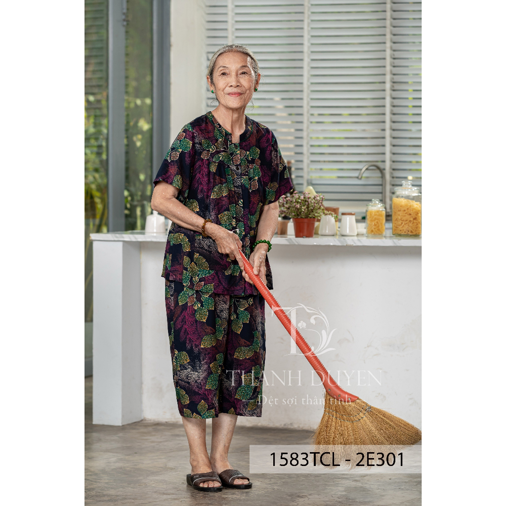 Đồ bộ Tole cho bà mặc nhà Thành Duyên bông, tay con, quần lửng, thoáng mát, không rút -1583TCL(04-23) .