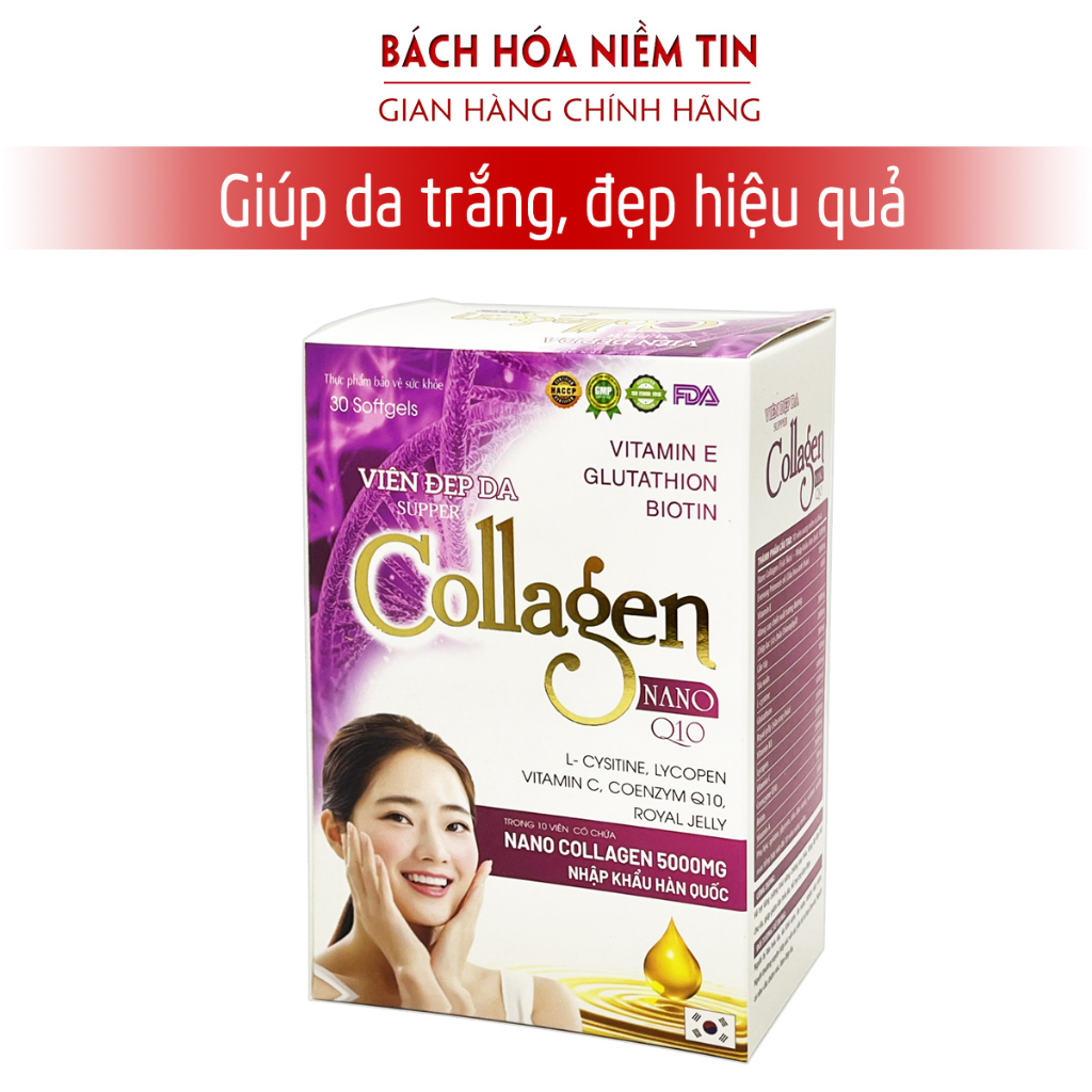 Viên uống đẹp da Collagen Nano Q10 ,giảm thâm nám tàn nhang, da khô sạm , ngừa nếp nhăn, chống lão hóa - Hộp 30