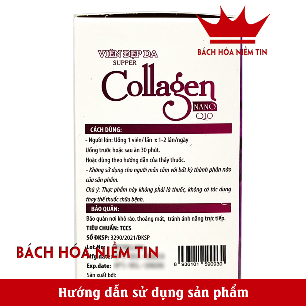 Viên uống đẹp da Collagen Nano Q10 ,giảm thâm nám tàn nhang, da khô sạm , ngừa nếp nhăn, chống lão hóa - Hộp 30