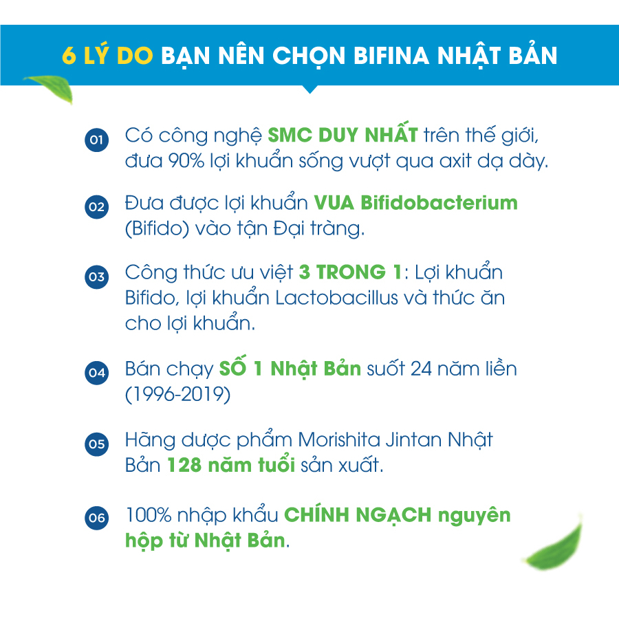 Men vi sinh Bifina Nhật Bản - Cho người rối loạn tiêu hóa, tiêu chảy - Loại EX, R, S 60 gói