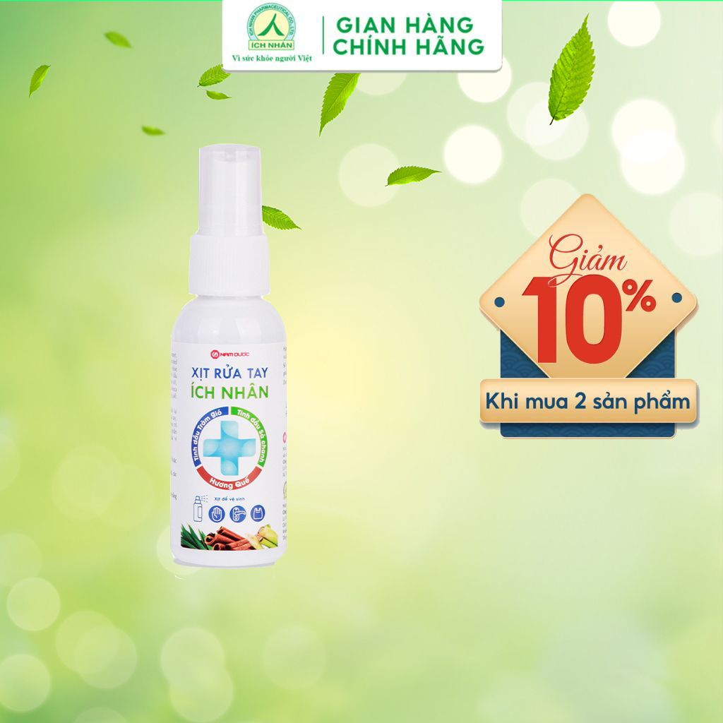 Xịt rửa tay Ích Nhân dịu nhẹ, an toàn, diệt vi khuẩn, khử mùi hôi (chai 50ml-100ml)