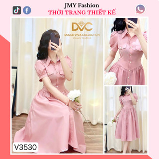 V3530 Váy hồng dáng xoè cổ đức nữ tính [DVC&ACC] váy hồng sơ mi xoè dáng dài
